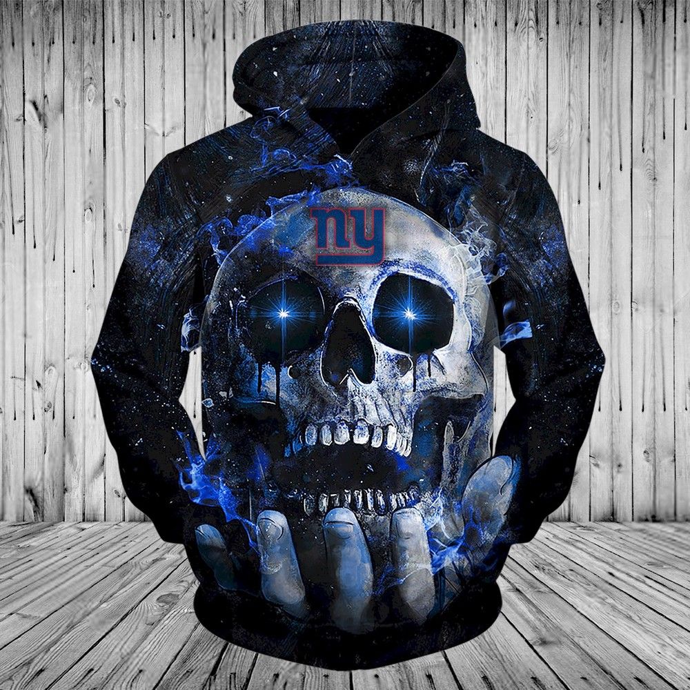 New York Giants Hoodies Mens 3D Skull Place On Hand Custom