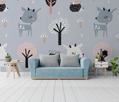 3D Cartoon Forest Animal Elk Wall Mural Wallpaper Lqh 618