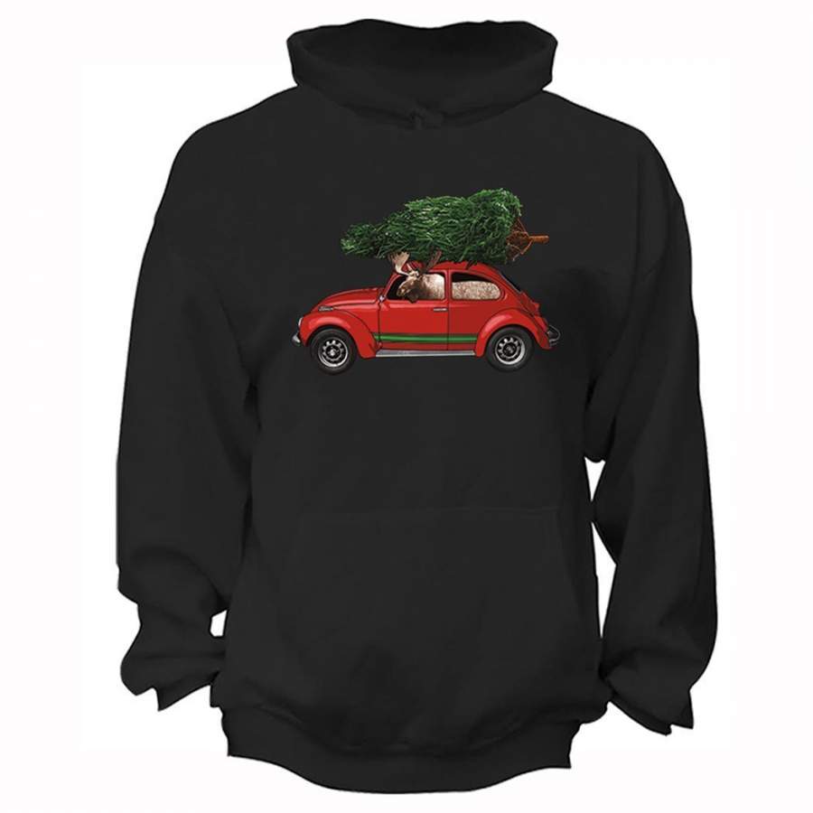 XtraFly Apparel Men’s Elk Moose Driving Bug Tree Ugly Ugly Christmas Hooded-Sweatshirt Pullover Hoodie