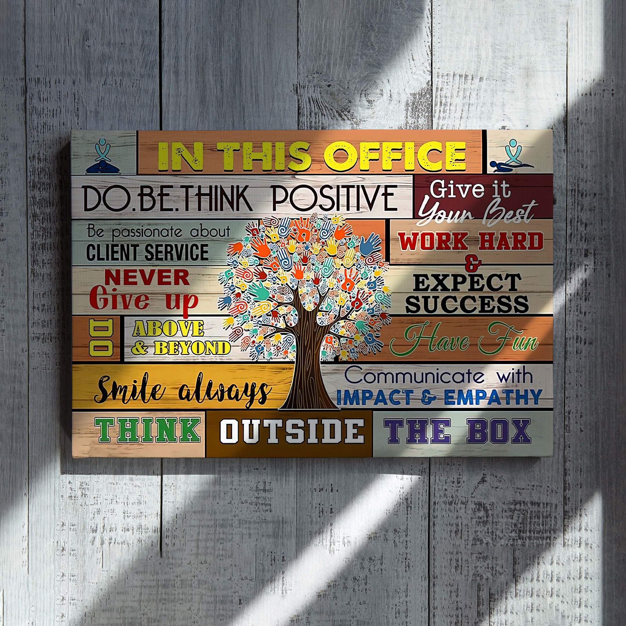 In This Office Do Be Think Positive Canvas, Office Canvas – Canvas Prints, Wall Art, Art Canvas, Gift Canvas, Christmas Gift Canvas