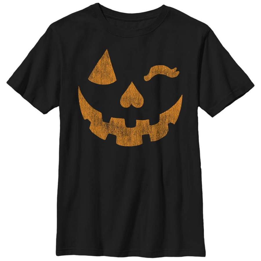 Lost Gods Boy’s Halloween Jack-o’-Lantern Wink  T Shirt Black