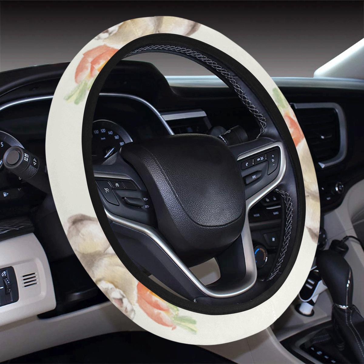 Rabbit Pattern Print Design 01 Steering Wheel Cover With Elastic Edge