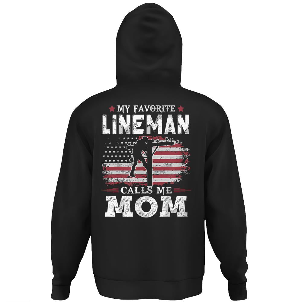 My Favorite Lineman Calls Me Mom Usa Flag Mother Gift Hoodie Print On Back