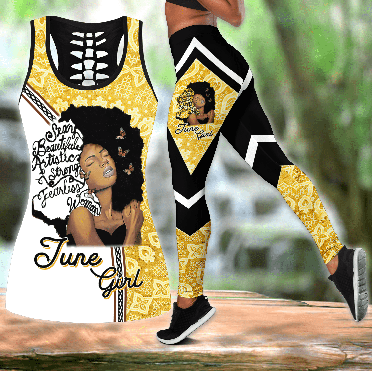 Personalized June Black Girl with Ruffled Hair Tank Top+Legging 3D #Va