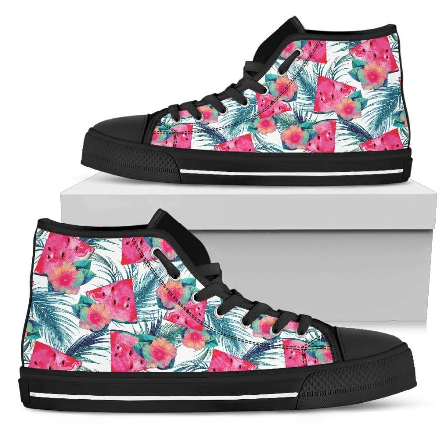 Watermelon Teal Hawaiian Pattern Print Men’s High Top Shoes