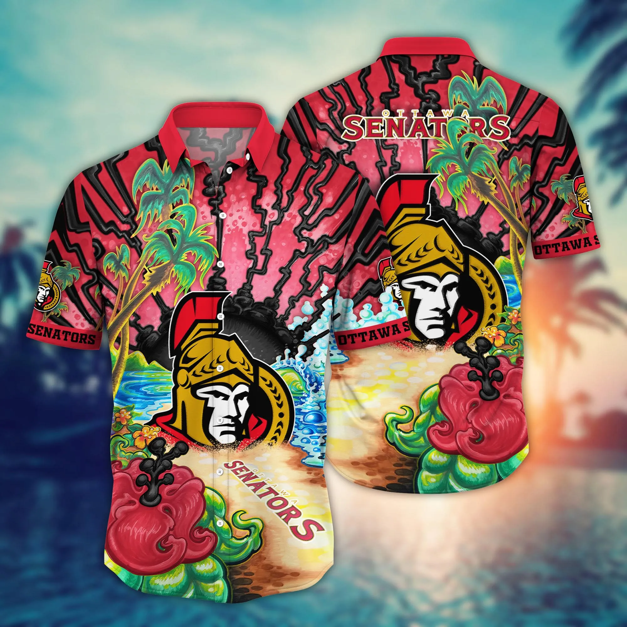 Ottawa Senators Nhl Hawaiian Shirt Warm Nightstime Aloha Shirt