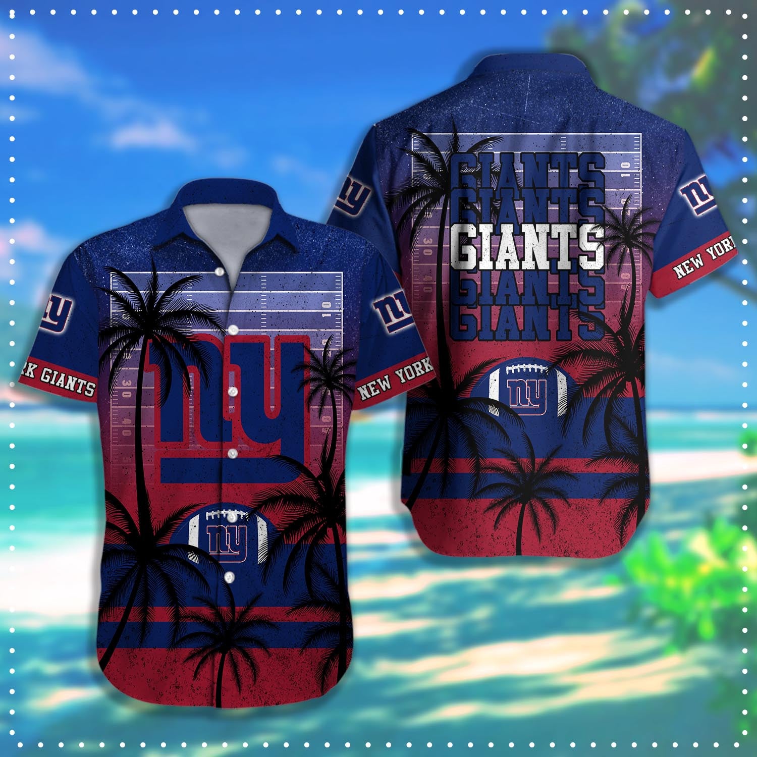 New York Giants Hawaiian Shirt Coconut Tree & Ball