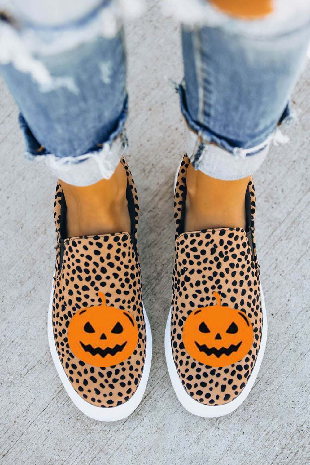 Women’S Sneakers Leopard Pumpkin Print Slip On Canvas Sneakers