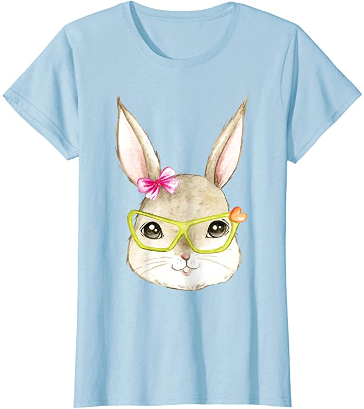 Bunny Wearing Glasses Face Pink Bow Cute Easter T-Shirt