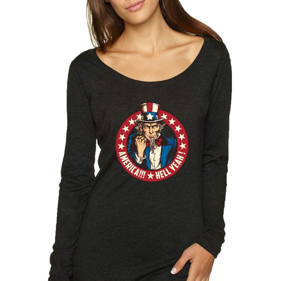 America Hell Yeah! Vintage Uncle Sam Logo USA Pride Americana / American Pride Womens Scoop Long Sleeve Top