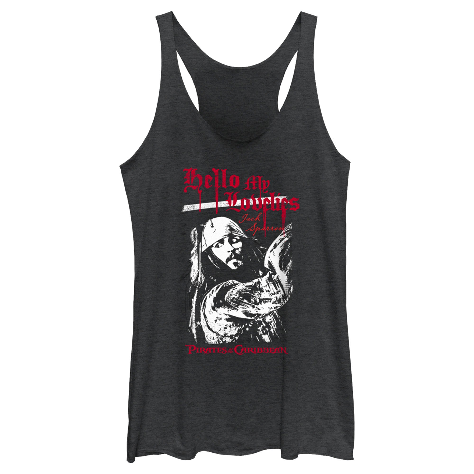 Women’S Pirates Of The Caribbean: Curse Of The Black Pearl Jack Sparrow Hello My Lovelies Racerback Tank Top