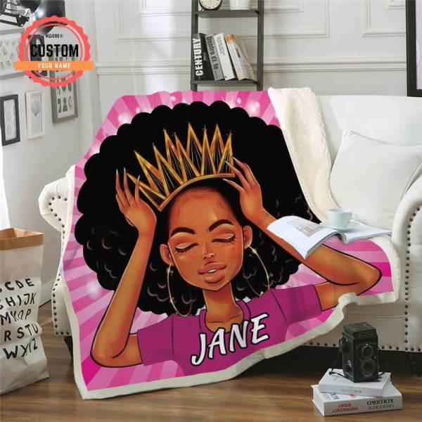 Personalized Black Queen Girl Blanket, Custom African Girl Blanket