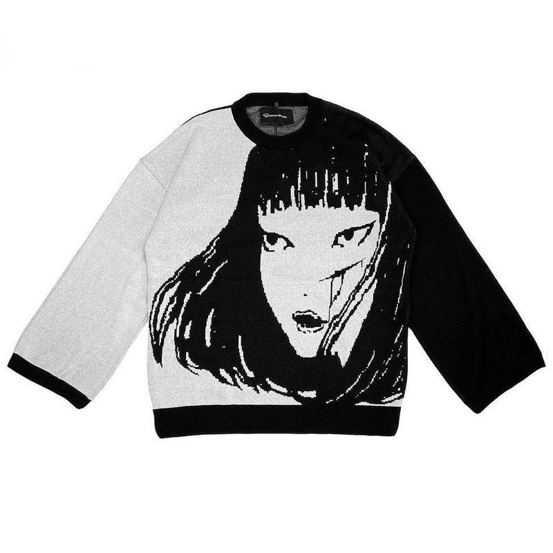 Anime Girl Knitted Sweater Men Women Hip Hop Streetwear Cartoon Pattern Loose Pullover Women Autumn Casual Oversized Knit Jumper alx