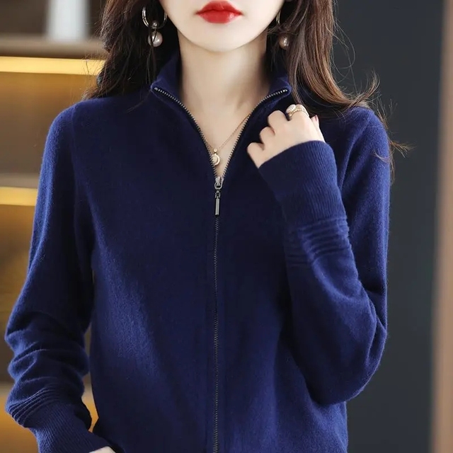 2022 Autumn Winter New Knitted Cardigan Women Stand Collar Zipper Sweater Coat Ladies Half High Collar Loose Knitted Jacket Tops alx