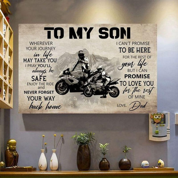 To My Son Rider Wherever Your Journey In Life May Take You I Pray You’Ll Always Be Safe Landscape Poster & Canvas Gift For Son Home Decor Wall Art Visual Art