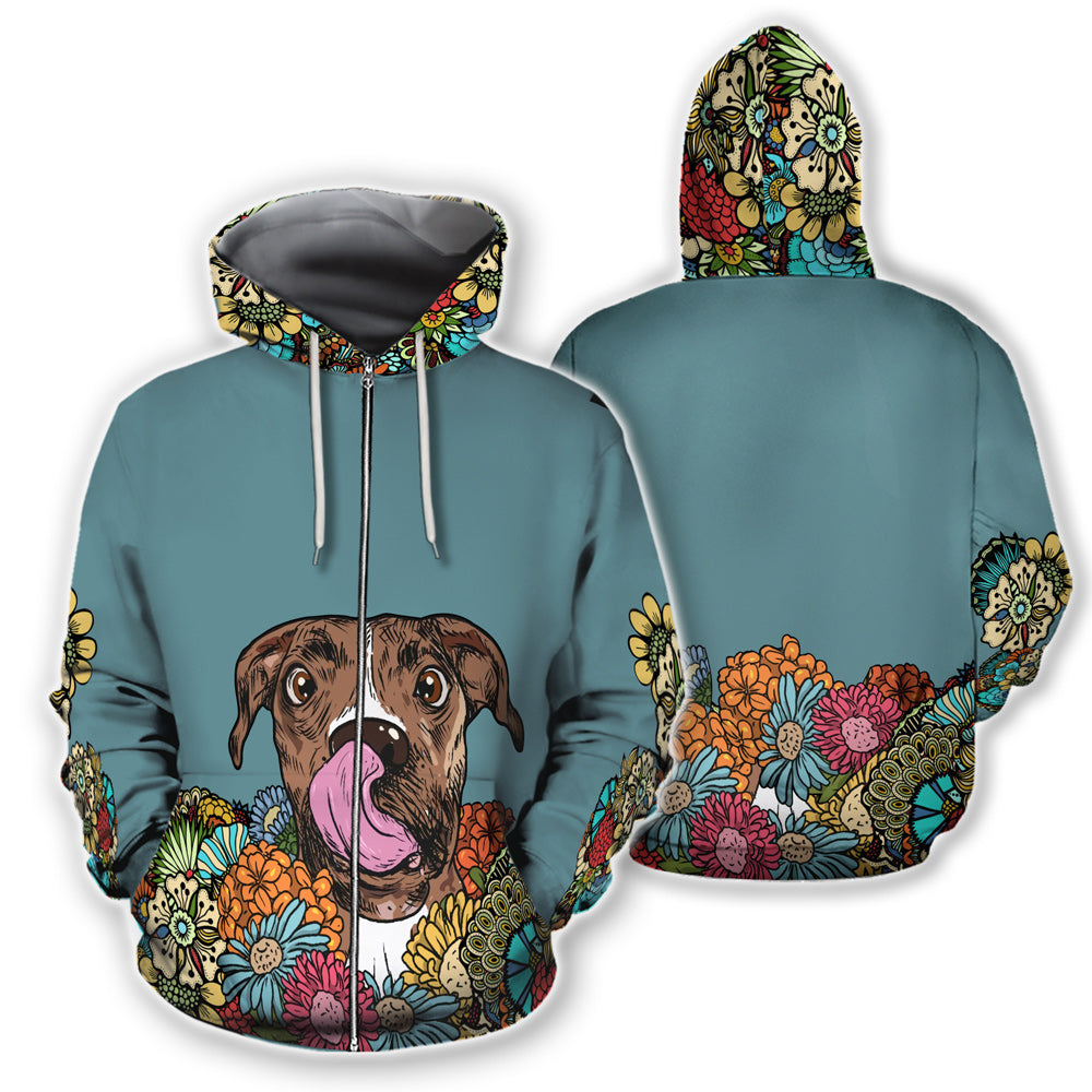 ViticFashion™ dog & flower 2- cerulean blue- soft all size zip-hoodie