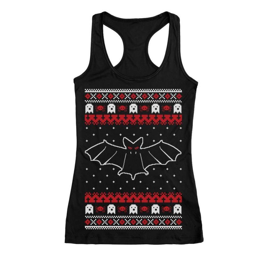 Bats Ugly Christmas Sweater Racerback Tank Top