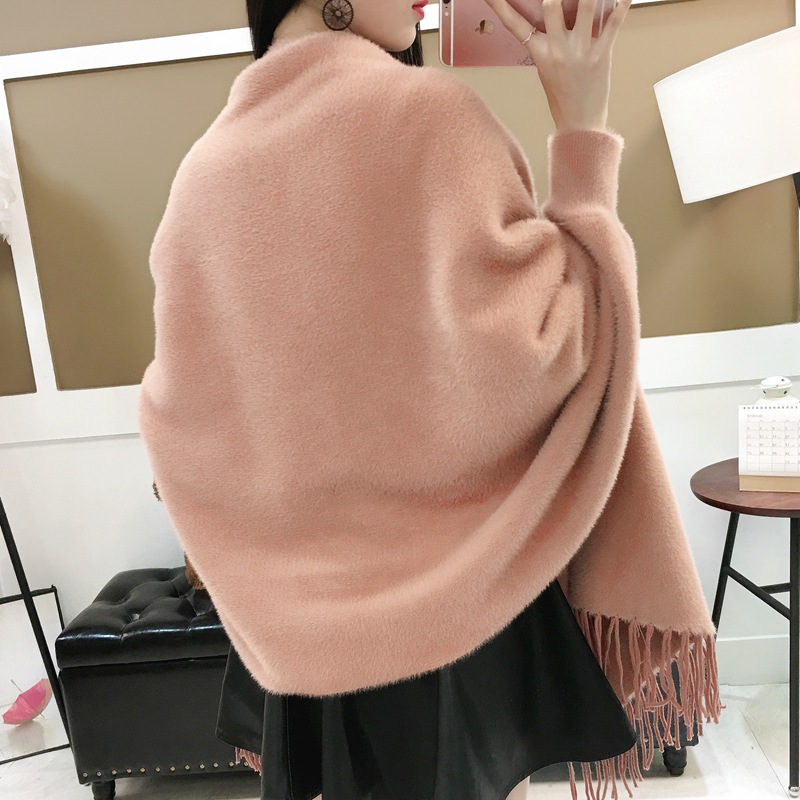 Autumn / Winter Sweater Coat Knitted Loose Bat Shirt Mink Fleece Sweater Women Cape Shawl SA311 alx