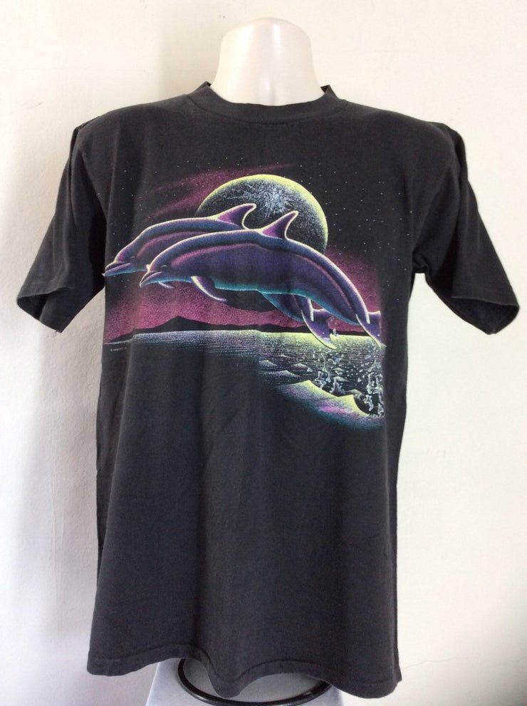 Vtg 1991 Dolphins Moon Night Scene Shirt