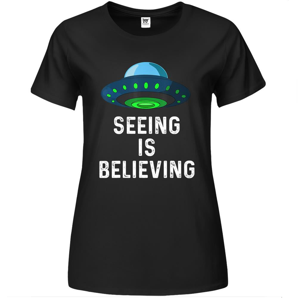 Ailen Shirt, Ufo Shirt, Ufo Premium Womens T Shirts, Ufo Tee Shirt, Premium Womens T Shirts Ufo, Funny Seeing Is Believing Ufo Alien Ariel Object Sarcasm Premium Womens T Shirts