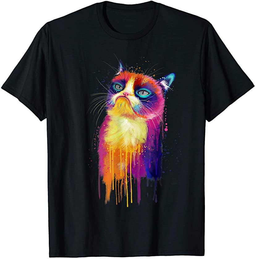 Colorful Cat Hand Drawn – Kitten Kitty Paint Lover Gift T-Shirt