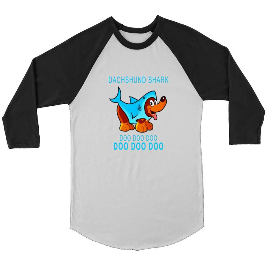 Dachshund Shark Doo Doo Doo – Canvas 3/4 Raglan Shirt