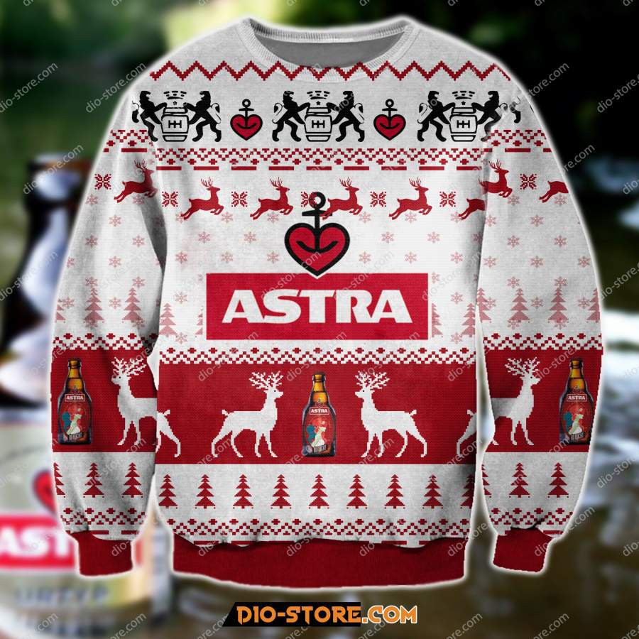 ASTRA BEER KNITTING PATTERN 3D PRINT UGLY CHRISTMAS SWEATSHIRT