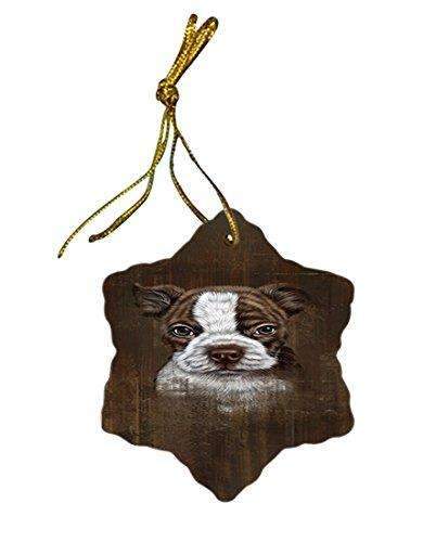 Rustic Boston Terrier Puppy Star Porcelain Ornament Spor48204