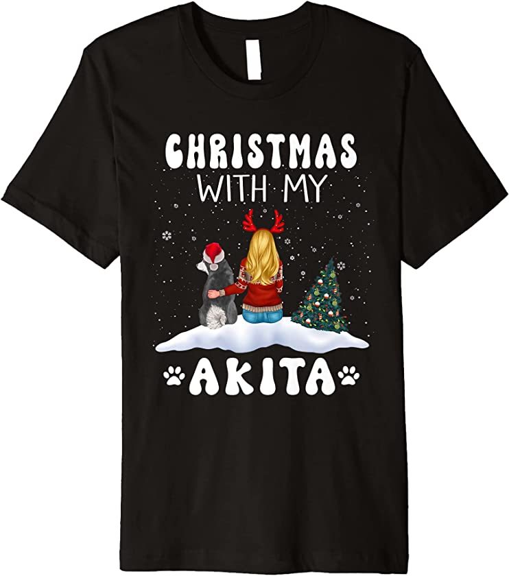 Christmas With My Akita Dog Puppy Funny Xmas Premium T-Shirt