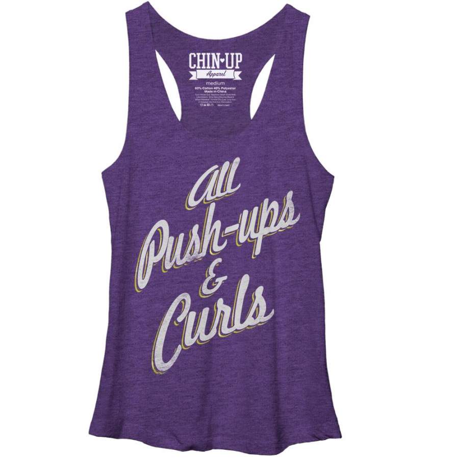 CHIN UP Women’s Push-ups and Curls  Racerback Tank Purple Heather