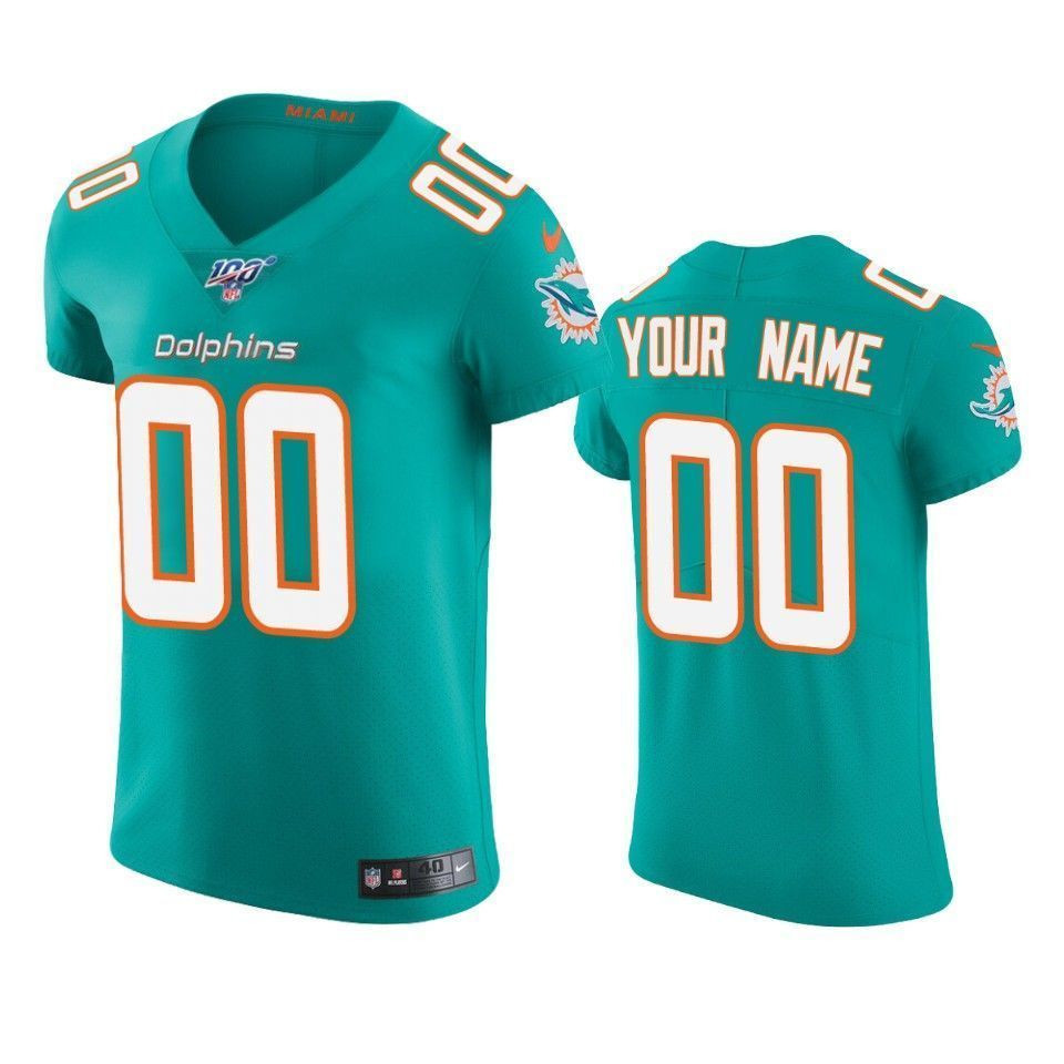 Miami Dolphins Custom Aqua 100Th Season Vapor Elite 3D Jersey