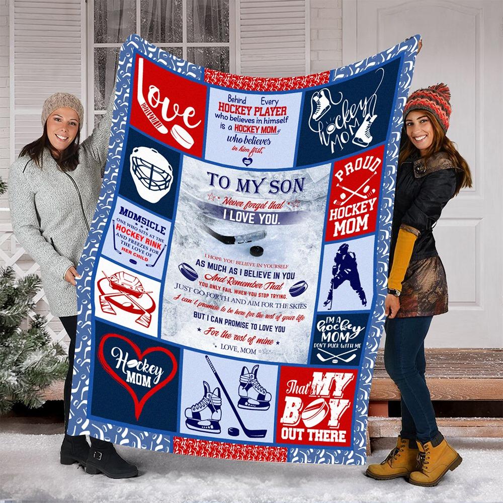 To My Son I Love You Hockey Mom, Fleece Blanket Quilt Blanket, Home Decor Bedding Couch Sofa Soft and Comfy Cozy