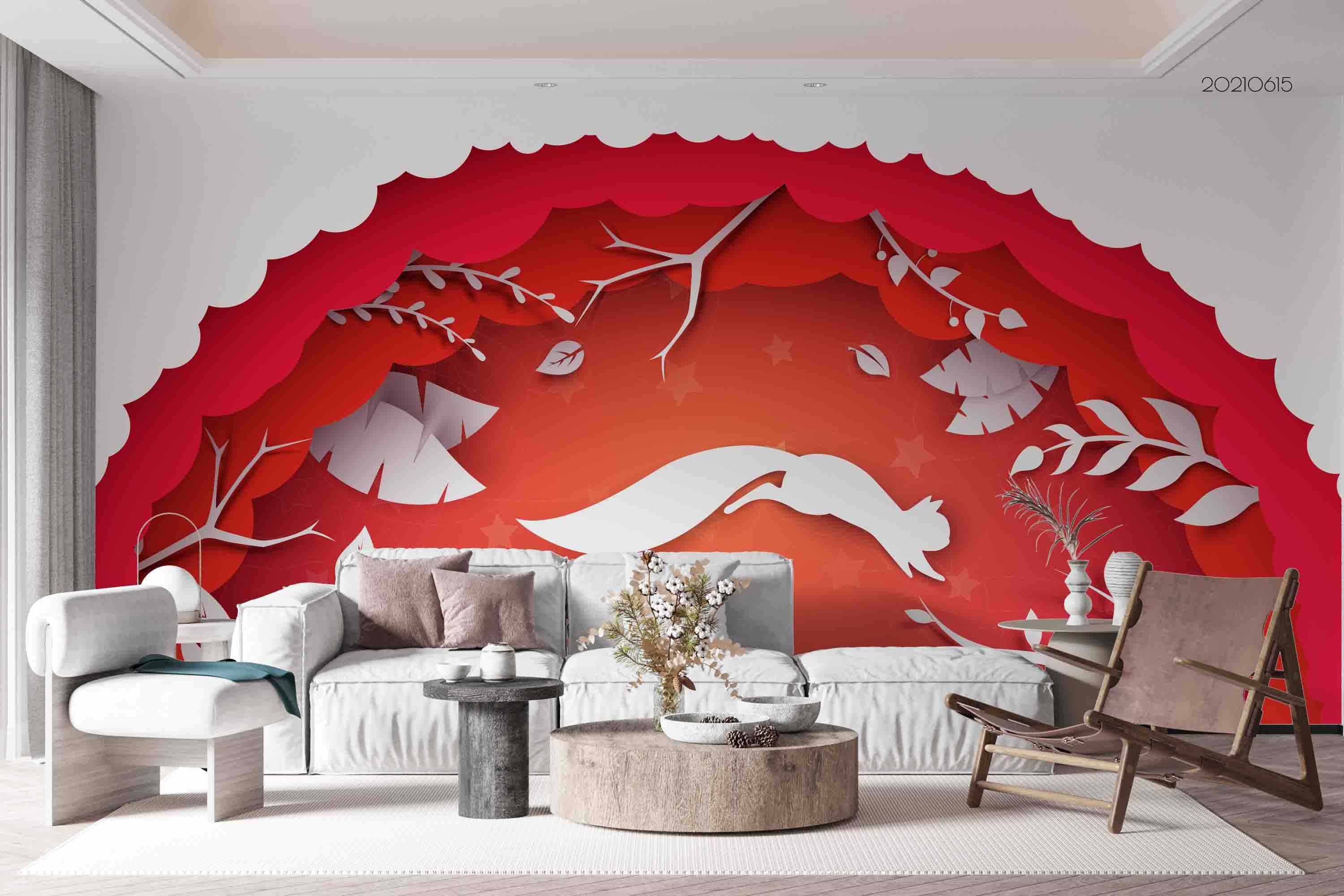 3D Paper-Cut Landscape Animal Wall Mural Wallpaper Sww2486