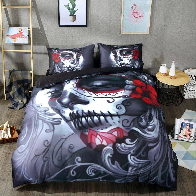 3d Skull Flower stitches Lip Mask Bedding set for Halloween Day Duvet Cover Boys/Girls Sheet Pillowcase Twin king queen size