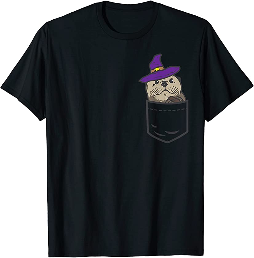 Pocket Otter Witch Hat Cute Halloween 2021 Animal Lover Gift T-Shirt