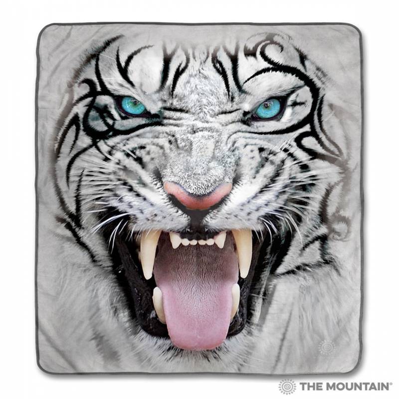 Big Face Tribal White Tiger CLA1712732F Sherpa Fleece Blanket