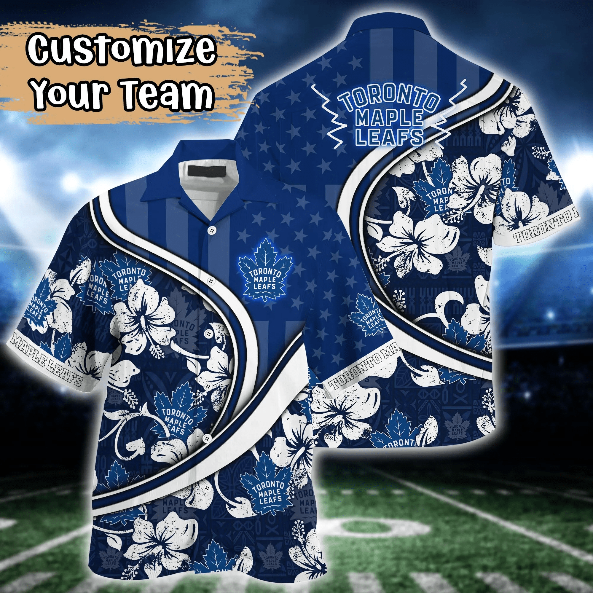 Toronto Maple Leafs Nhl Us Flag Hawaiian Shirt Custom Summer Aloha Shirt