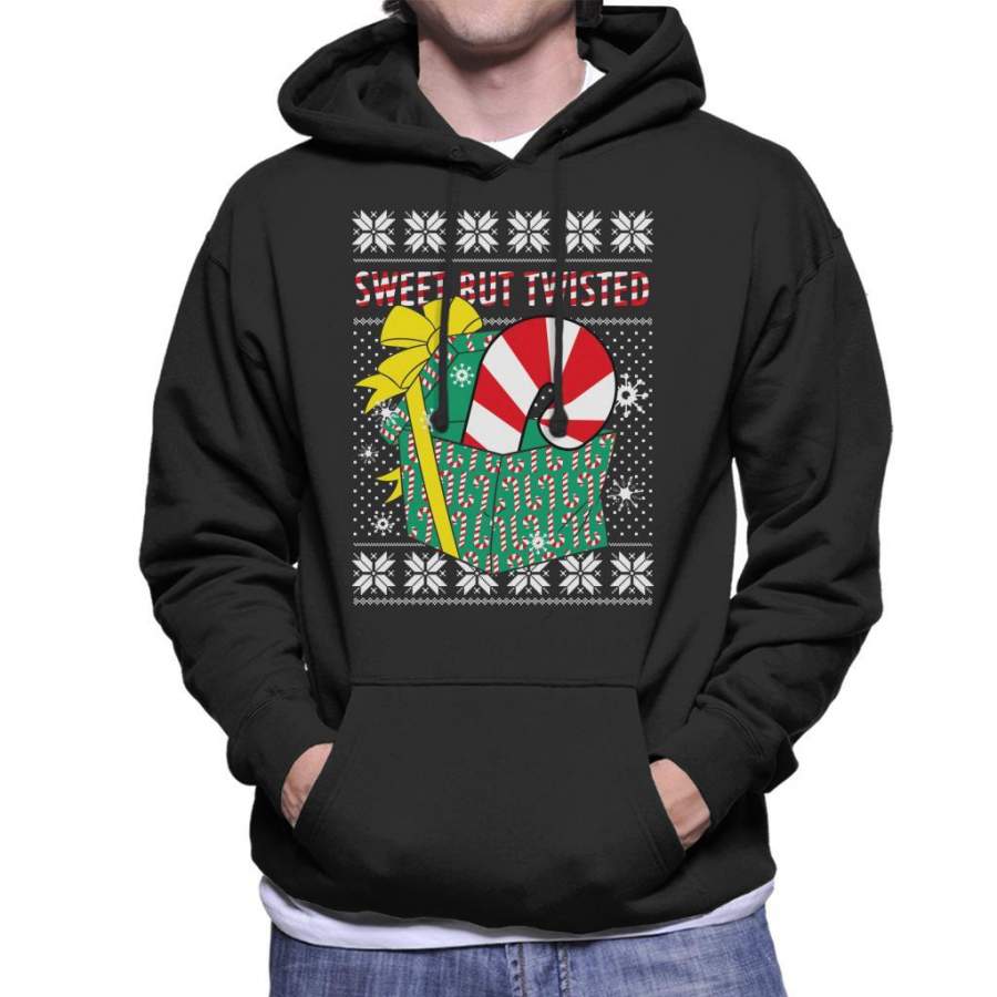 Sweet But Twisted Candy Cane Christmas Knit Pattern Men’s Hooded Sweatshirt