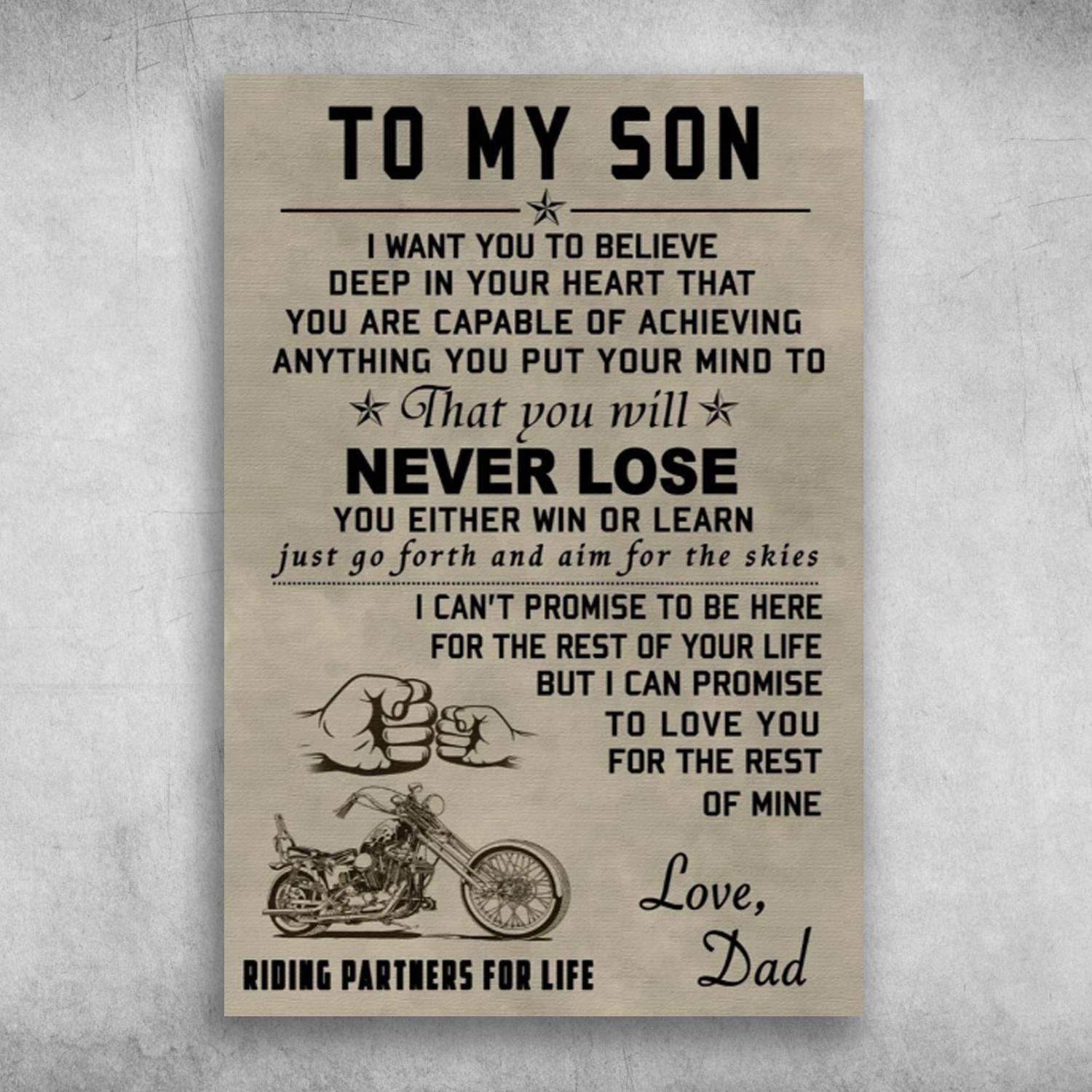 To My Son Riding Partners For Life Love Dad Poster Print Wall Art Canvas Wall Decor