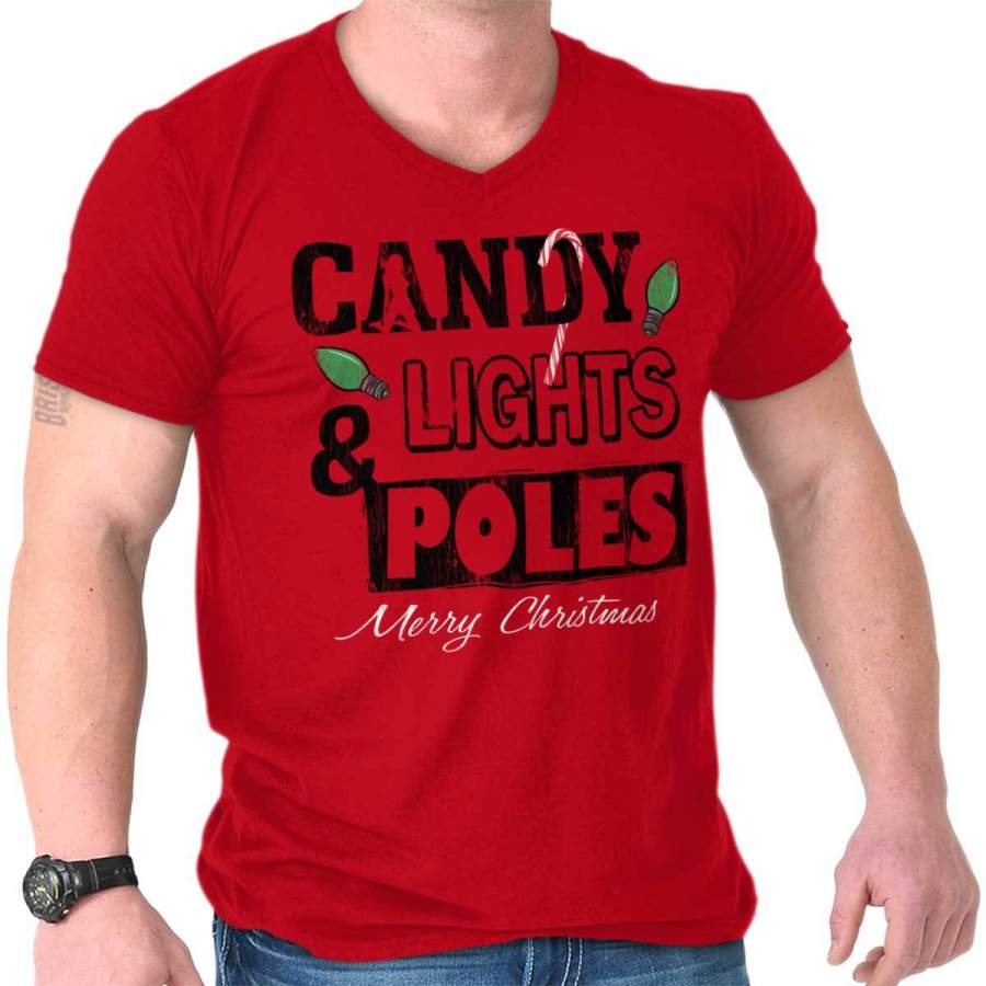 Candy Lights & Poles V-Neck T-Shirt