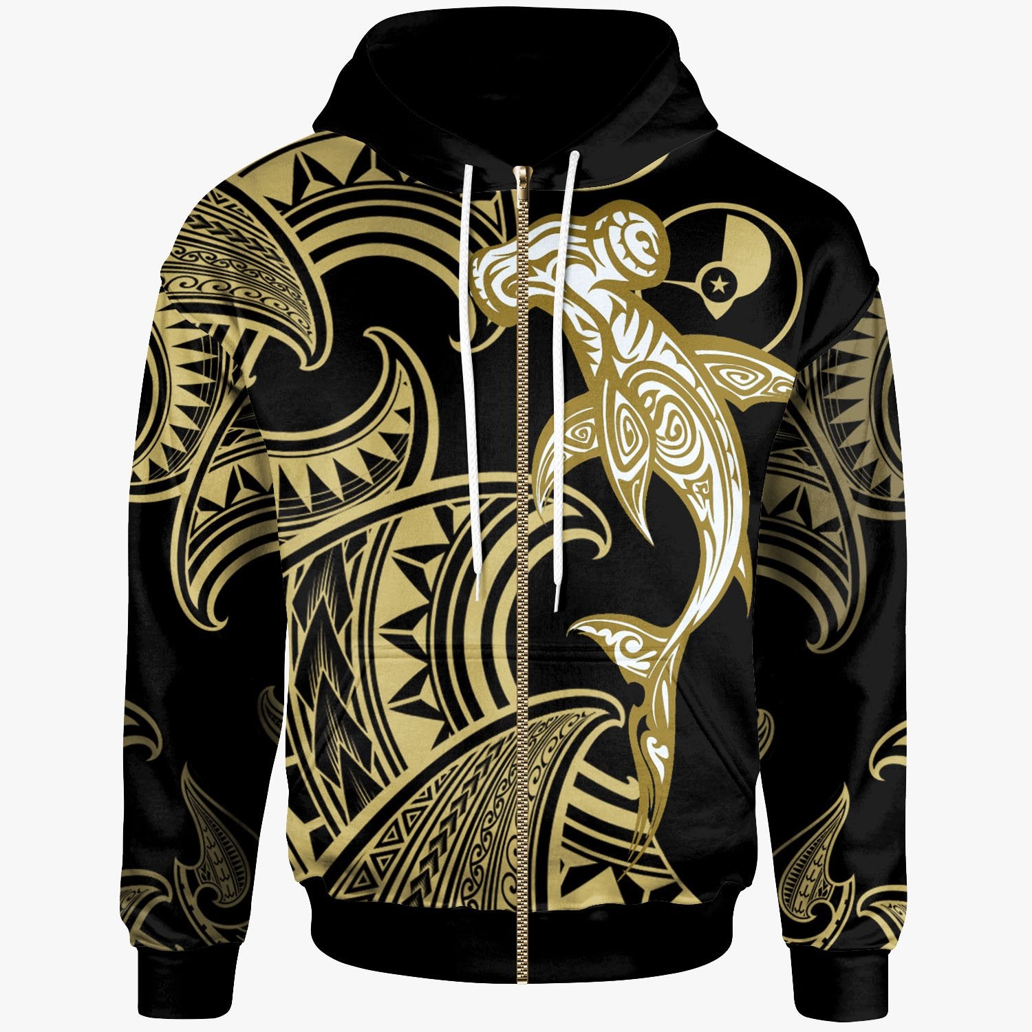 Yap Zip Hoodie- Hammerhead Shark Tribal Pattern