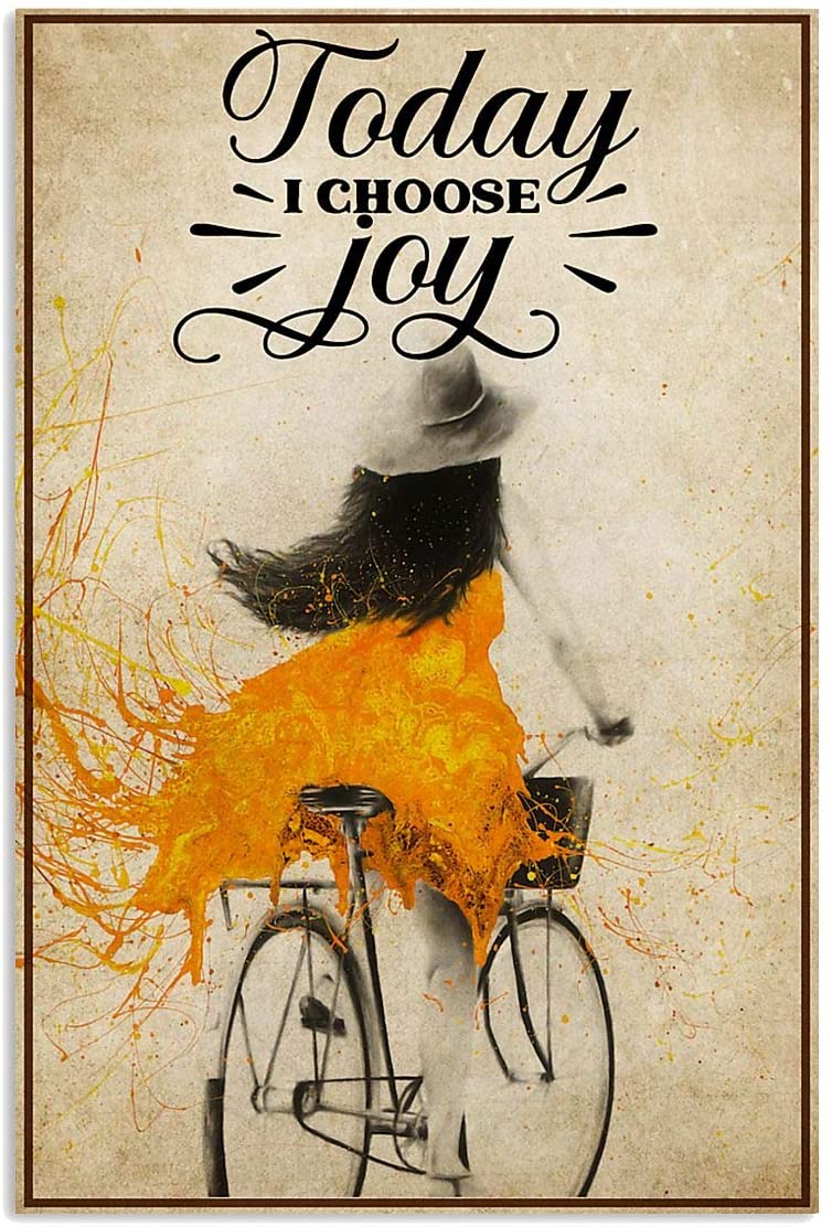 Vintage Girl Cycling Today I Choose Joy Poster Art Print      Home Decor Gift For Men Women Family Friend On Birthday Xmas