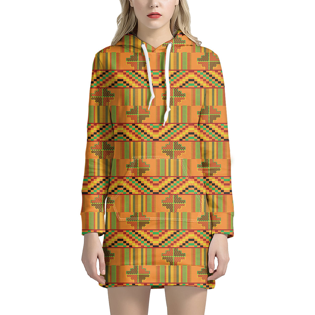 Bonwire Kente Pattern Print Women’S Pullover Hoodie Dress