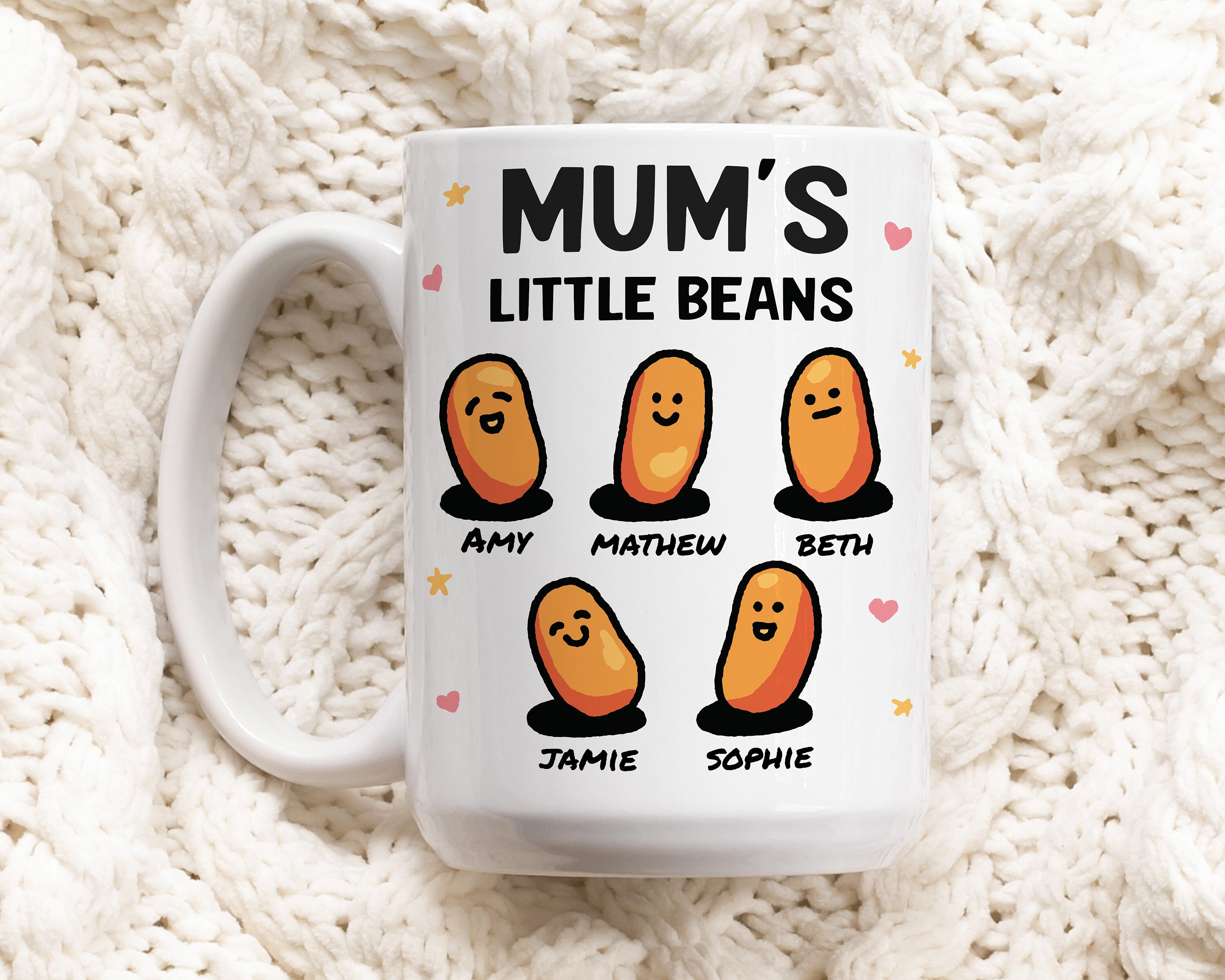 Custom Mum Gift, Personalised Coffee Mugs, Mum’s Little Bean Cup, Funny Mug, Personalised Mother’s Day Present Gift For Mum, Birthday Gift