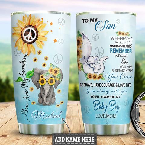 Personalized Hippie Elephant To My Son Stainless Steel Tumbler, Personalized Tumblers, Tumbler Cups, Custom Tumblers