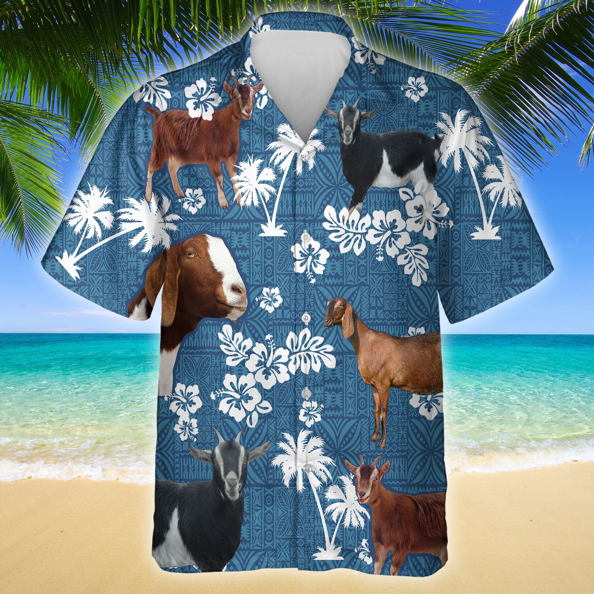 Nubian Goat Blue Tribal Pattern Hawaii Hawaii Shirt For Men Women Ha27777