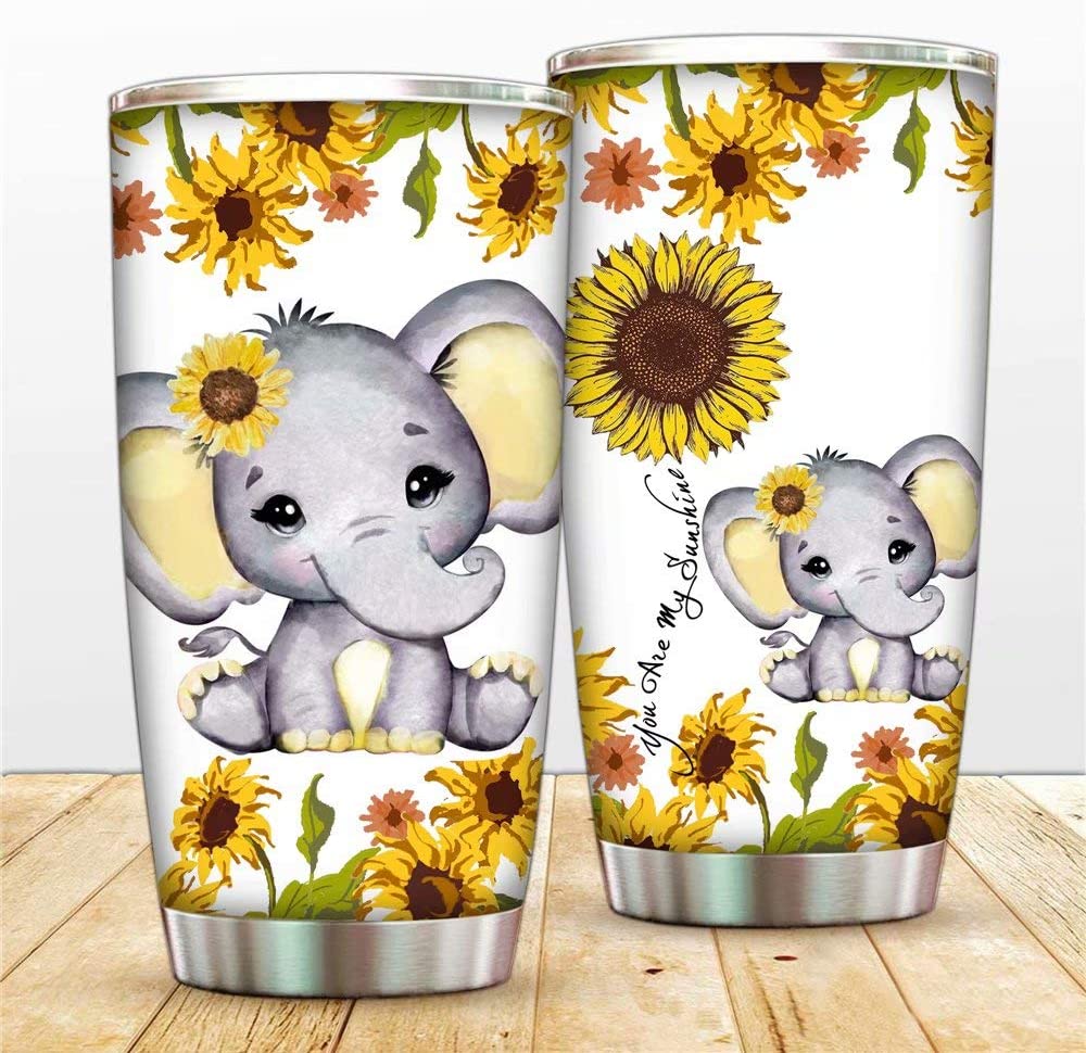 Sunflower Elephant Tumbler Mugs 20 Oz