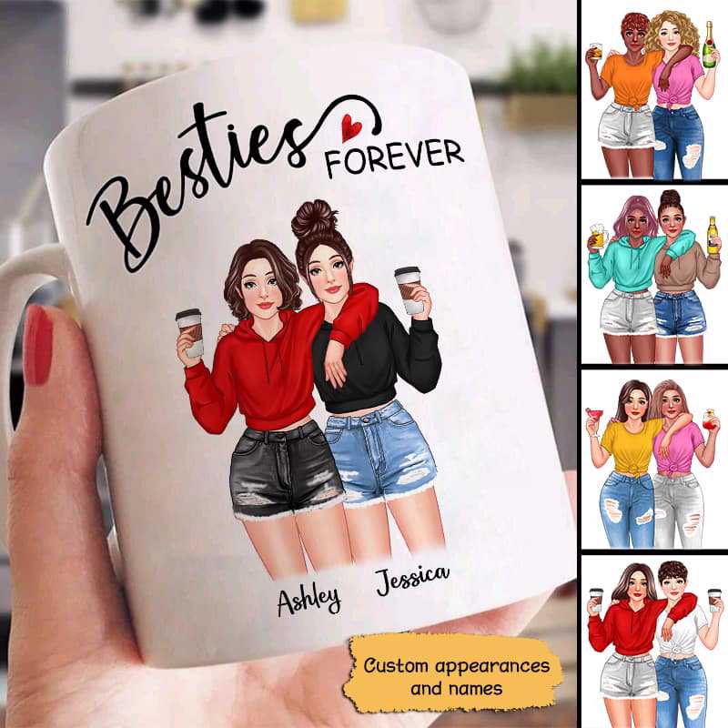 Pretty Girls Gift Besties Best Friends Forever Personalized Mug