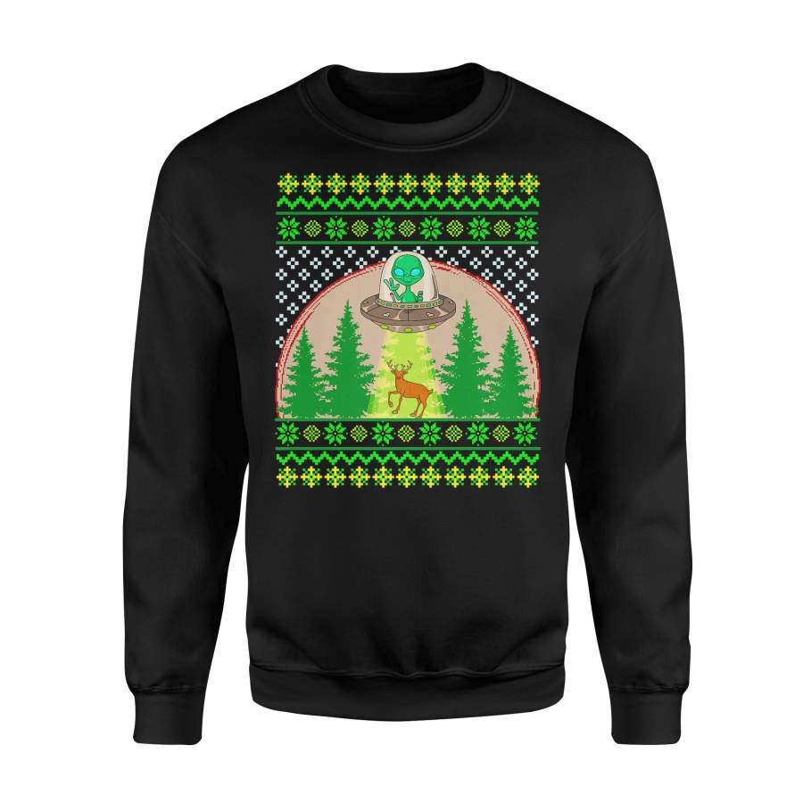 Ugly Christmas Pattern UFO Alien Sci-Fi Gift Premium T-Shirt – Standard Fleece Sweatshirt