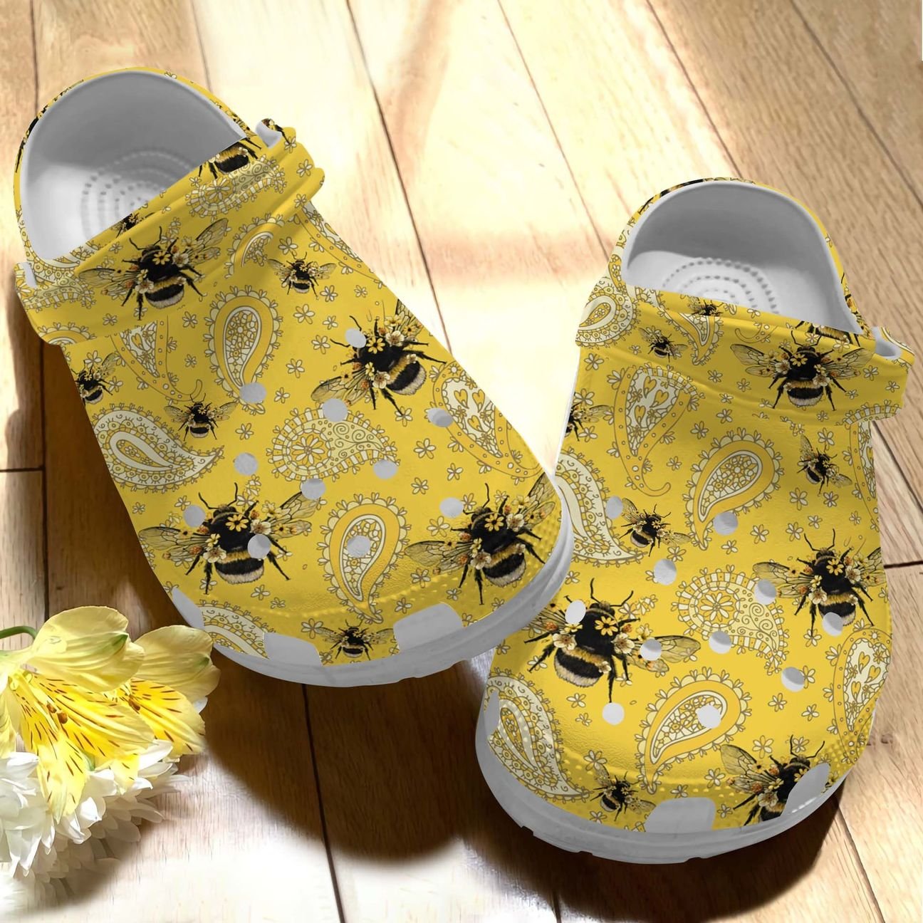 Bee Happy Personalize Clog, Custom Name, Text, Fashion Style For Women, Men, Kid, Print 3D